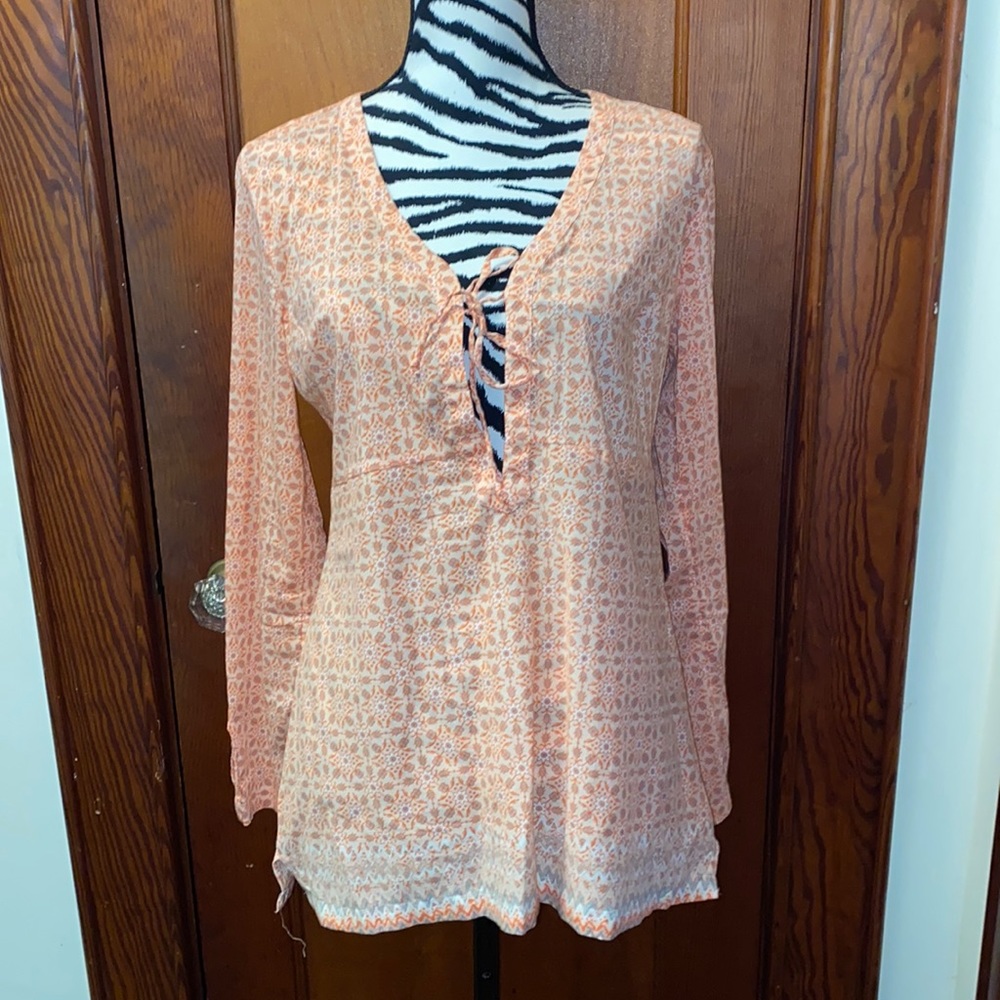 Athleta orange top geometric design bohemian size medium